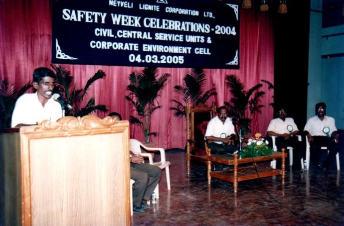 "Sirippoli Chidambaram speaking at NLC's Safety Week Celebrations, 2004"